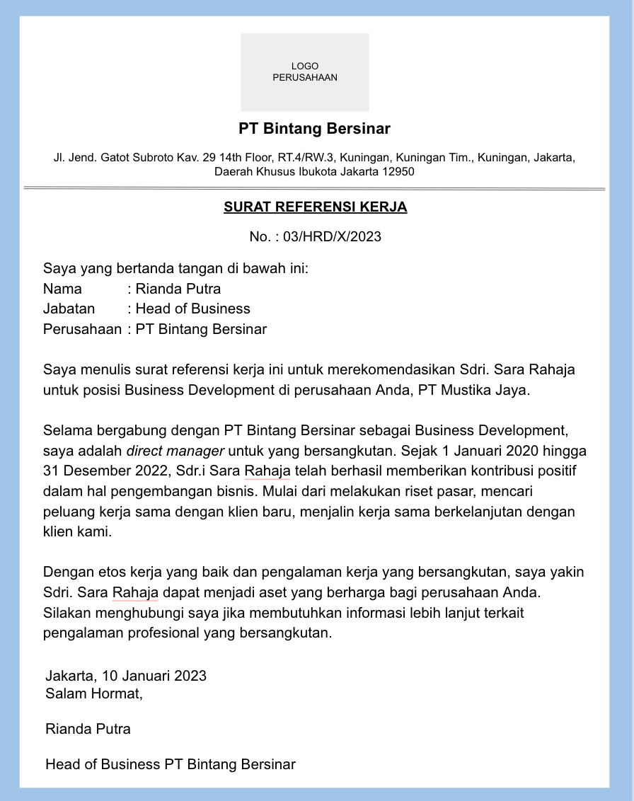 20 Contoh Surat Referensi Kerja Karyawan Berbagai Posisi
