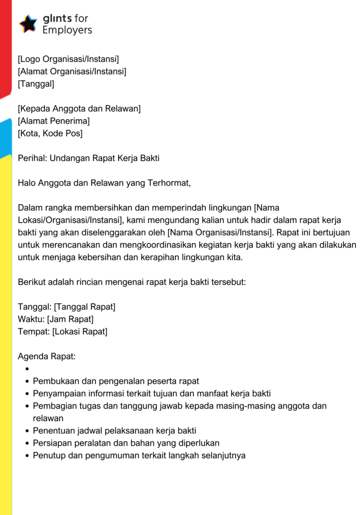 Contoh Surat Undangan Rapat Kerja Bakti