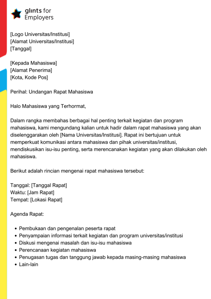 Contoh Surat Undangan Rapat Mahasiswa
