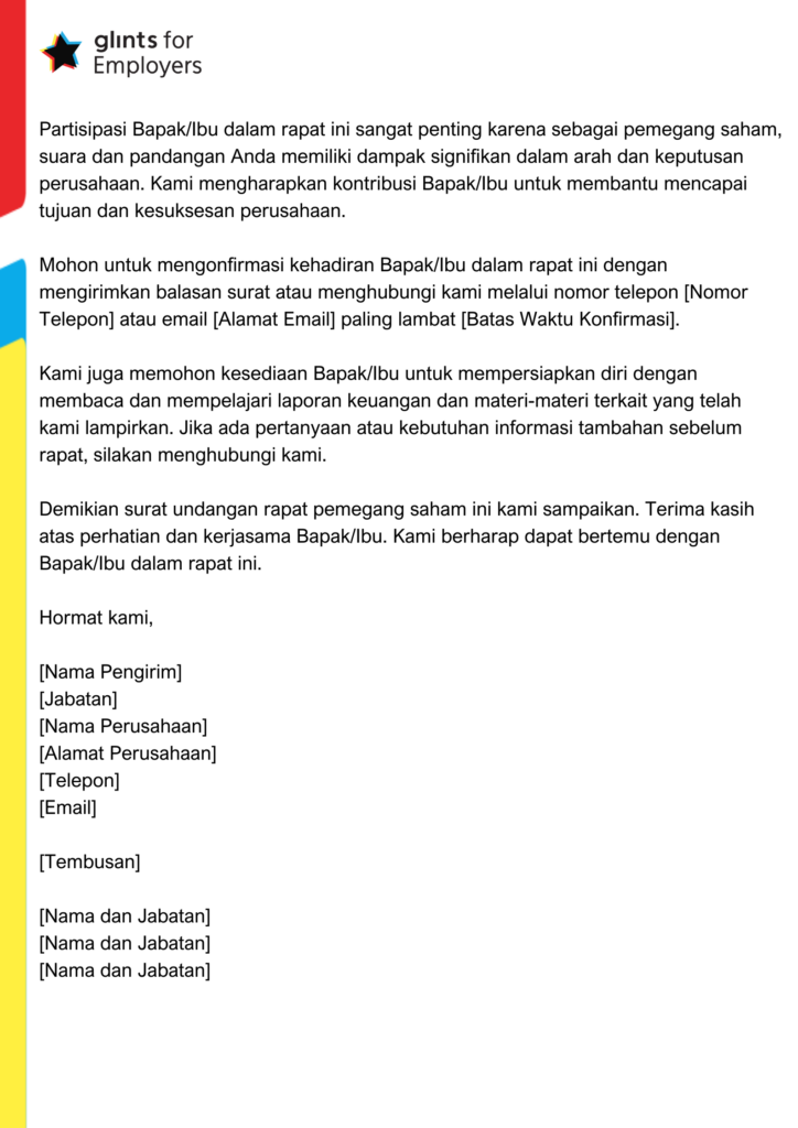 Contoh Surat Undangan Rapat Pemegang Saham