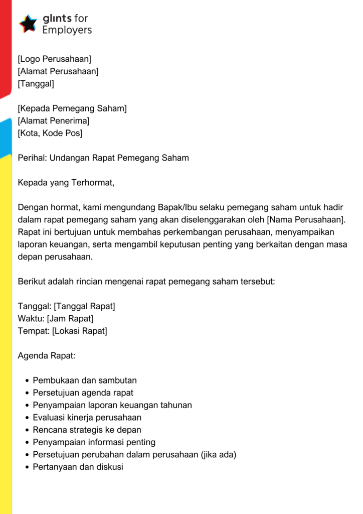 Contoh Surat Undangan Rapat Pemegang Saham