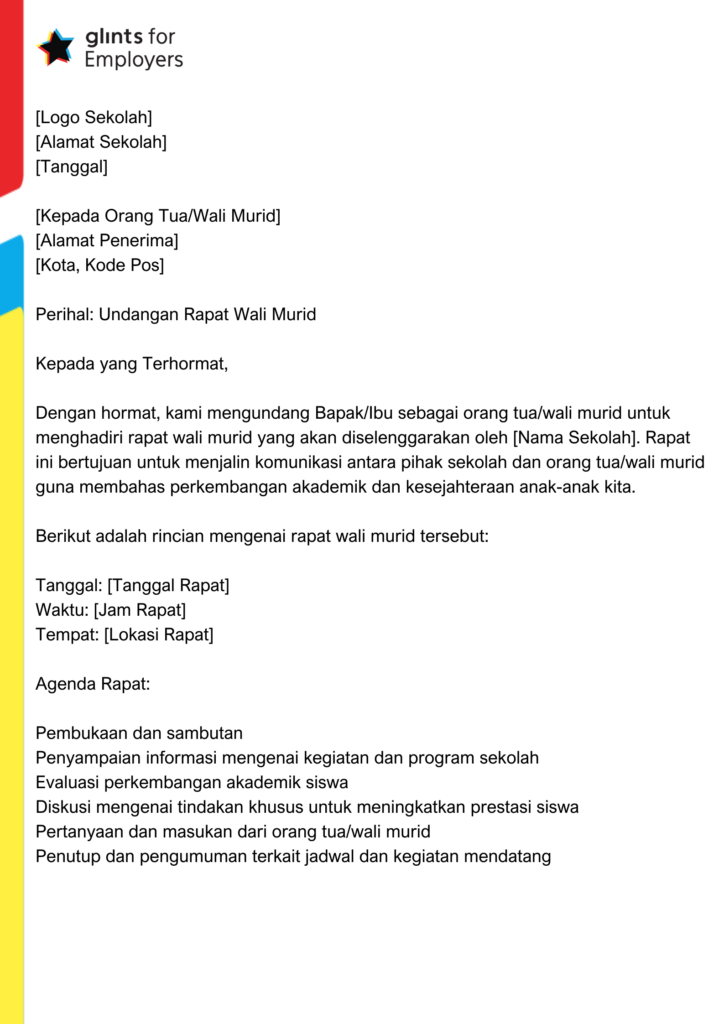 Contoh Surat Undangan Rapat Wali Murid